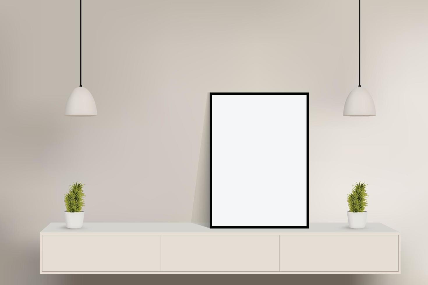 Image frame mockup isolated on cubical cabinet stand vector