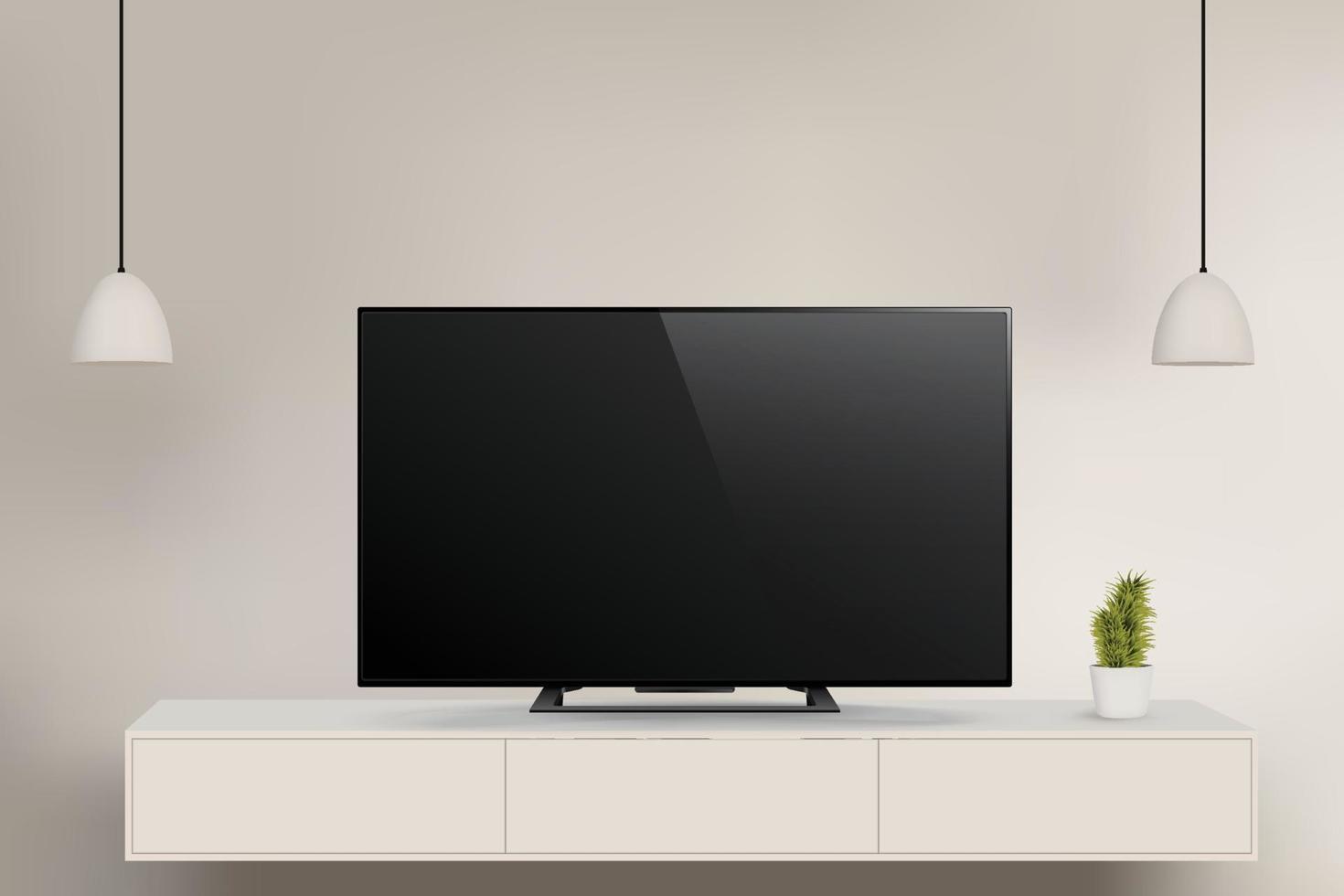 Modern TV set on cabinet in luxery room vector