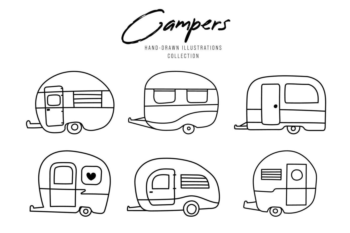 conjunto de ilustración de camper, campamento de verano, viaje. vector