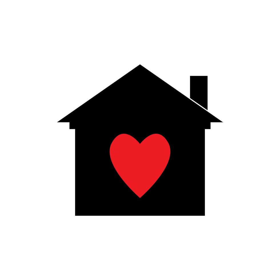 Red heart sign on house icon, house love symbol, vector illustration isolated on white background in modern style
