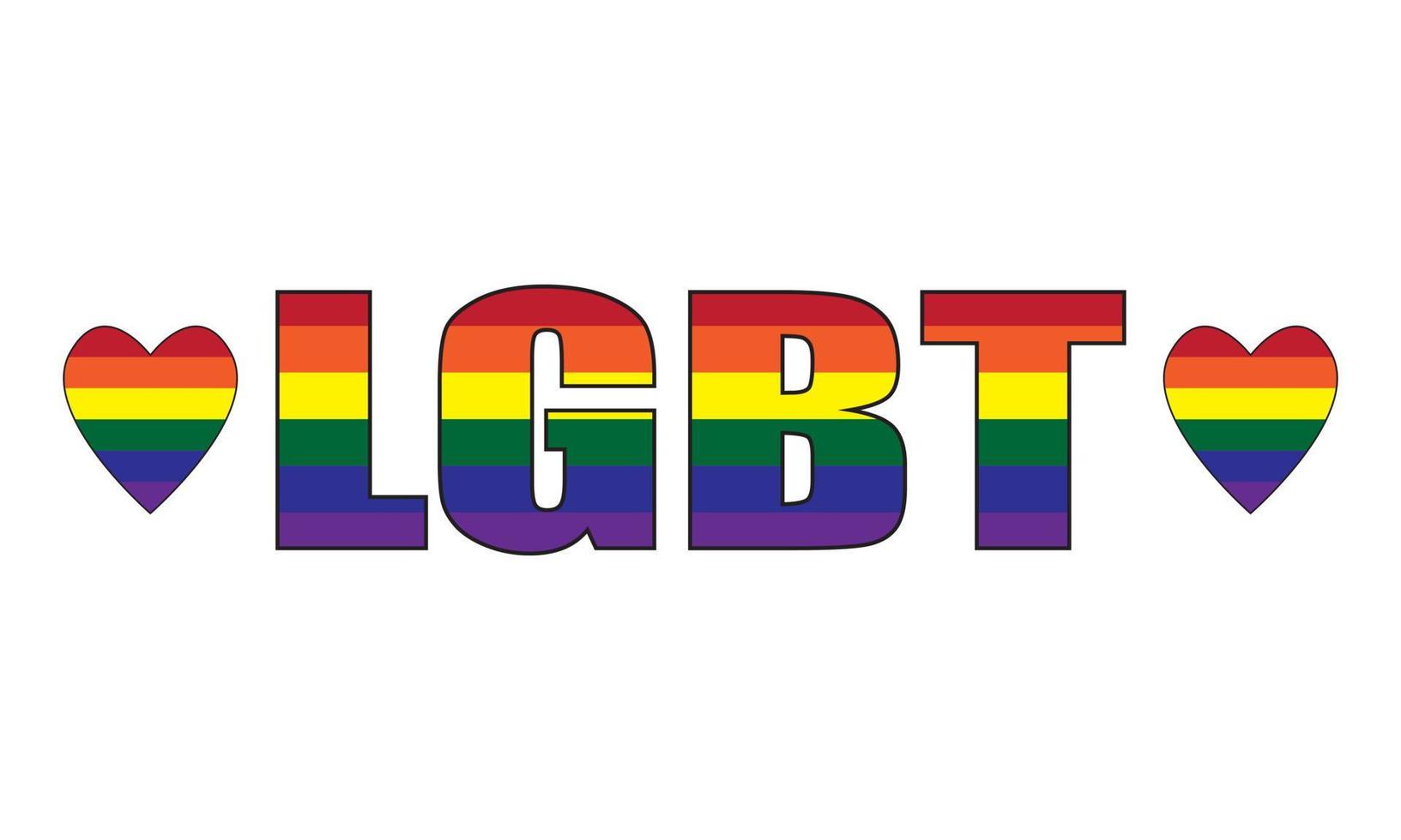 LGBT Typography with LGBT Pride Flag Color and Heart on white Background. LGBTQIA Lesbian Gay Bisexual Transgender Queer Intersex Asexual vector