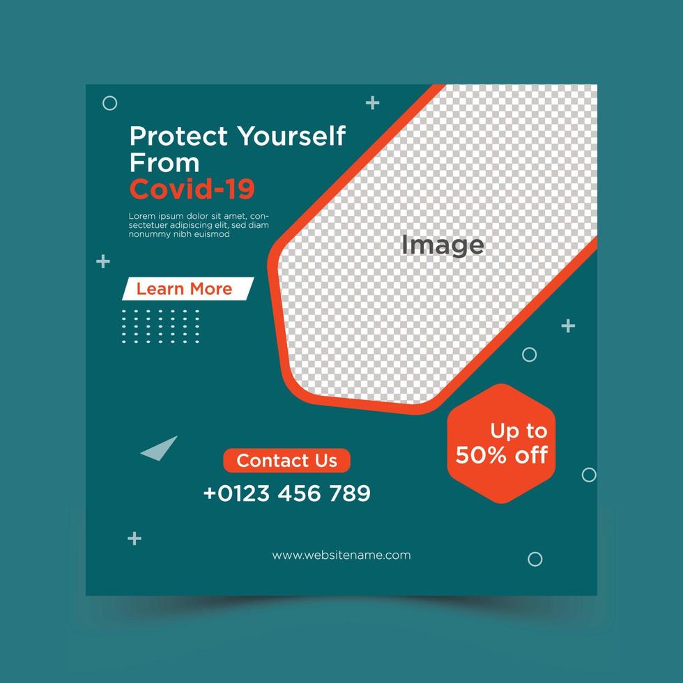 Covid-19 social media post template design vector