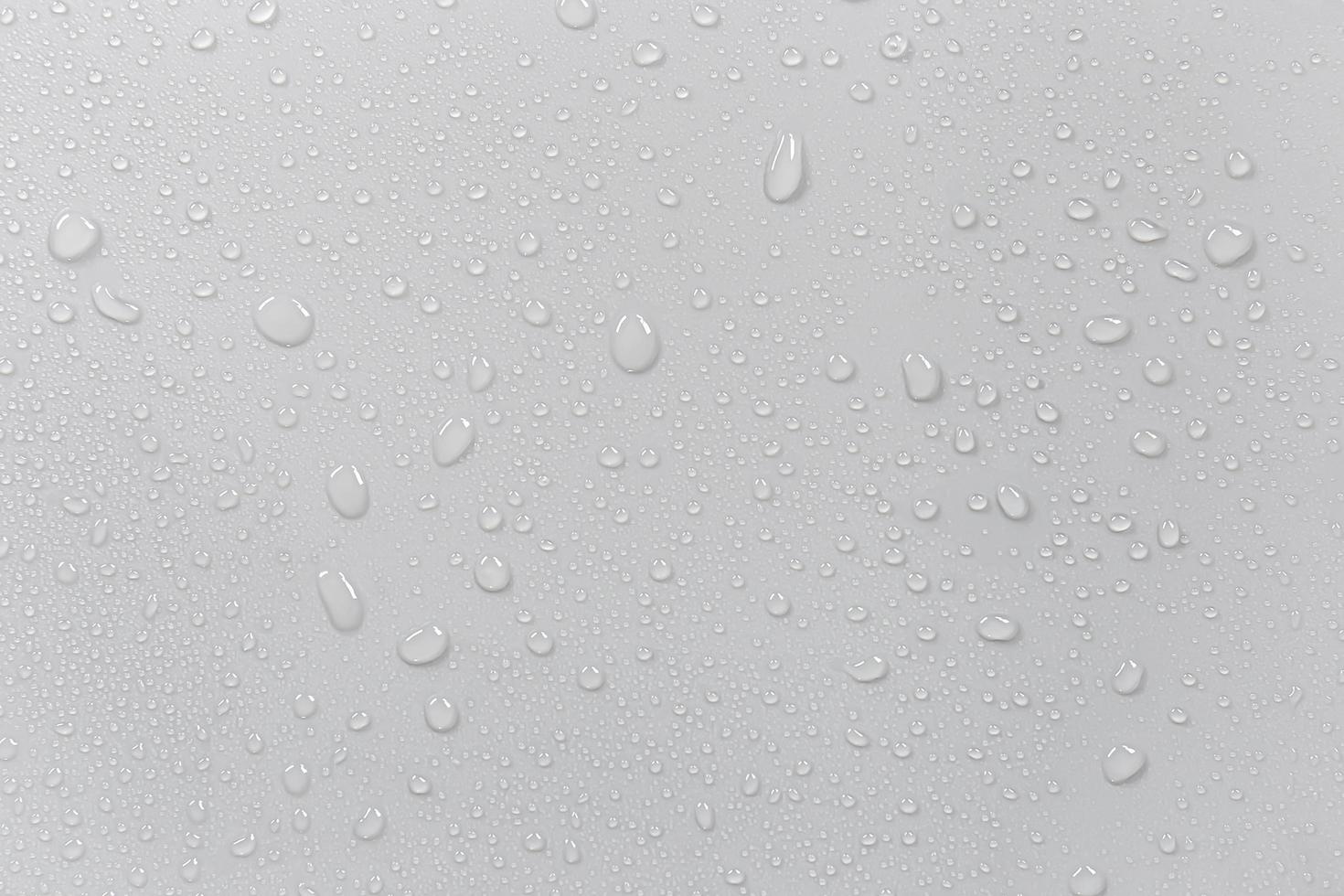 The concept of raindrops falling on a gray background Abstract wet white surface with bubbles on the surface Realistic pure water droplet water drops for creative banner design photo