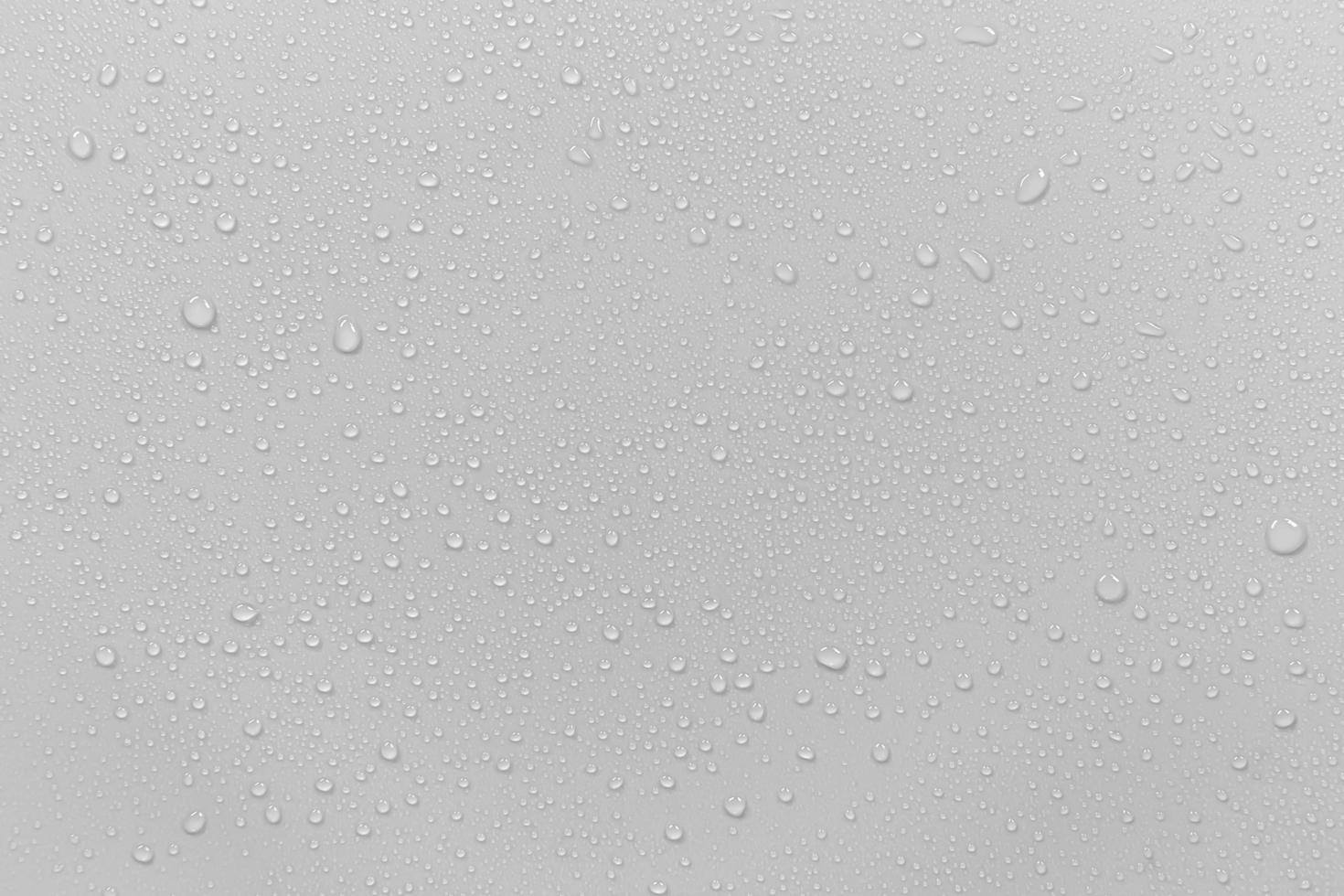 The concept of raindrops falling on a gray background Abstract wet white surface with bubbles on the surface Realistic pure water droplet water drops for creative banner design photo