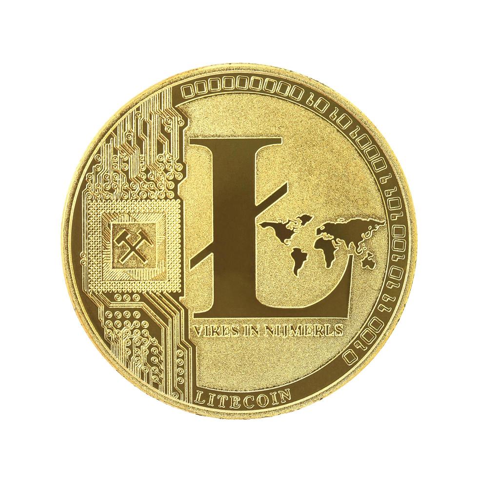Gold litecoin isolated on white background. photo