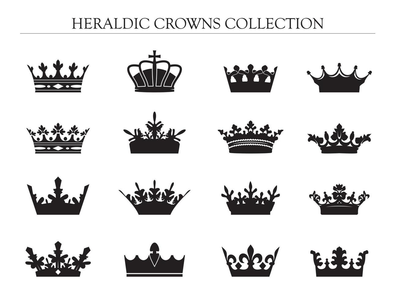 HERALDIC CROWN COLLECTION. Big set of icons. Vector graphic.