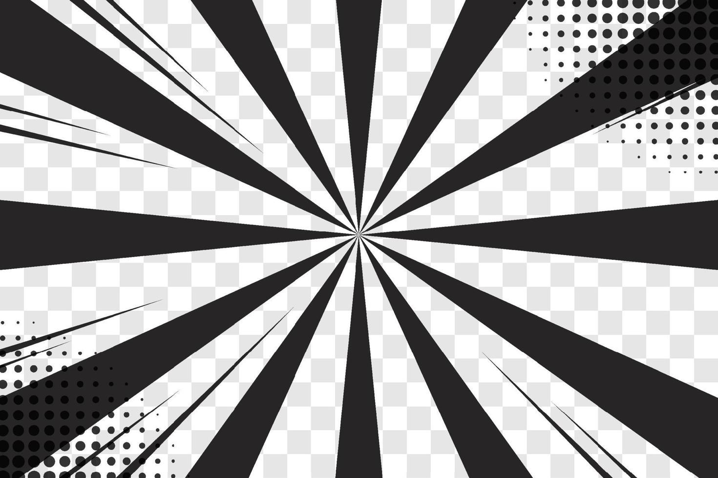 Manga action frame speed simple lines Motion radial lines isolated on transparent background Abstract explosive template banner Black and white monochrome vector retro illustration Comic book element