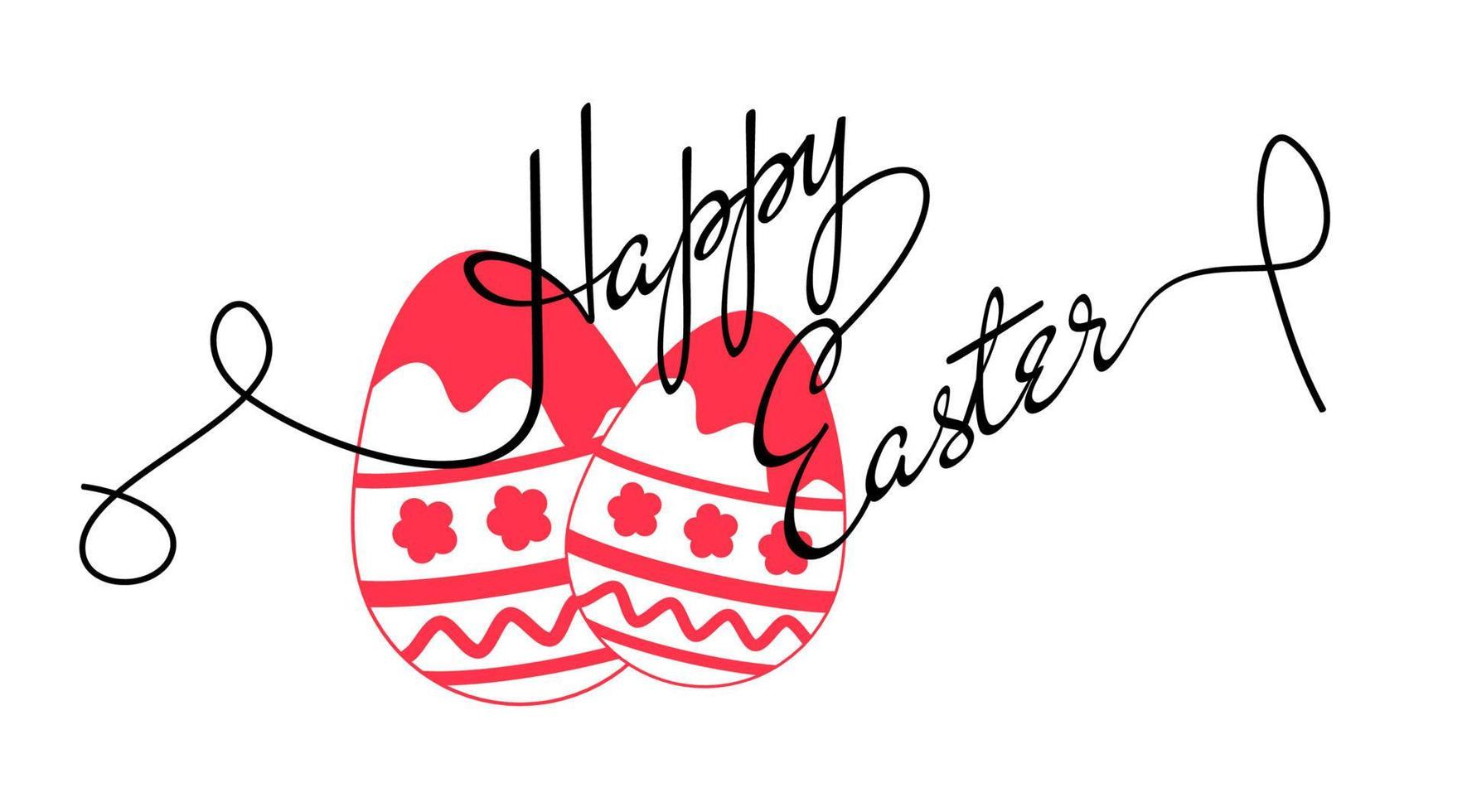 Happy Easter lettering text Egg ornament holidays design sketch Drawn Resurrection Sunday postcard, card, invitation, poster, banner template lettering typography Seasons Greetings vector