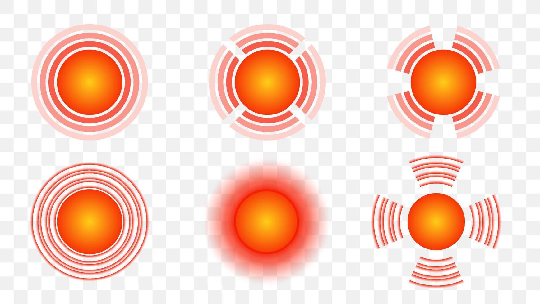 dolor puntual marca de localización del dolor conjunto de símbolos abstractos de dolor círculos rojos iconos de radar símbolos para diseño médico ilustración vectorial marcas de puntos dolorosos en el cuerpo dolor muscular, dolores de cabeza dolorosos o salud vector