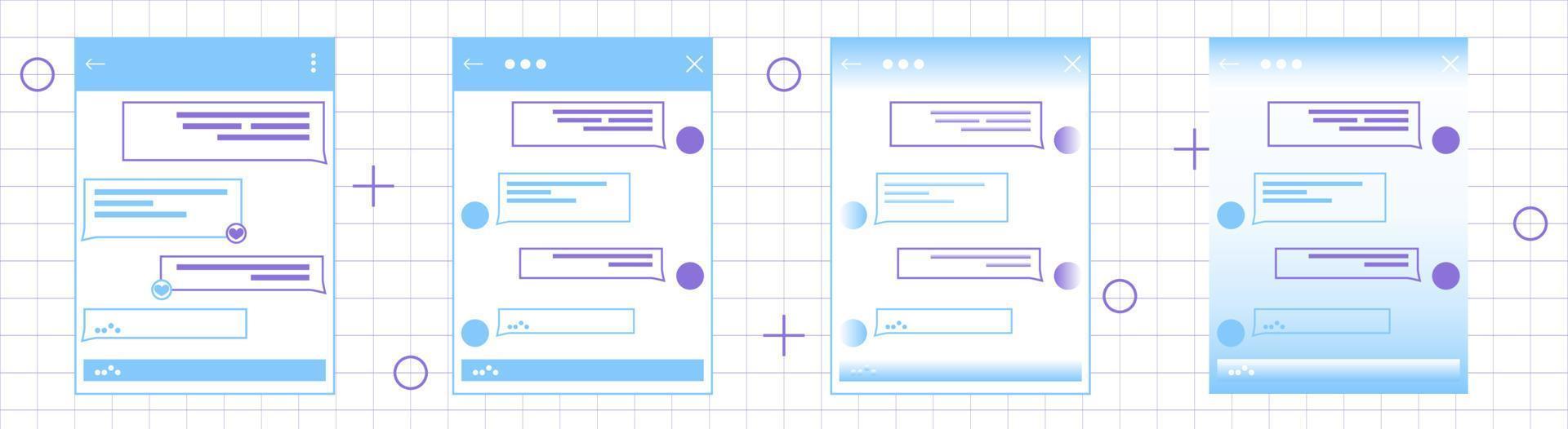 interfaz smartphone chat bot vector plantilla ilustración mensajero ventana sms estructura alámbrica aplicación móvil pantalla componer diálogos maqueta una ventana de mensajería en línea y aplicaciones móviles aislado plano ui