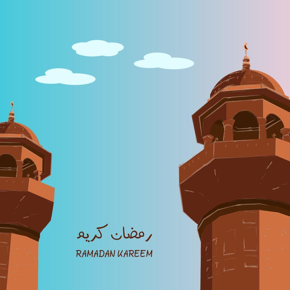 ramadan kareem in arabic calligraphy greetings with islamic mosque and decoration vector