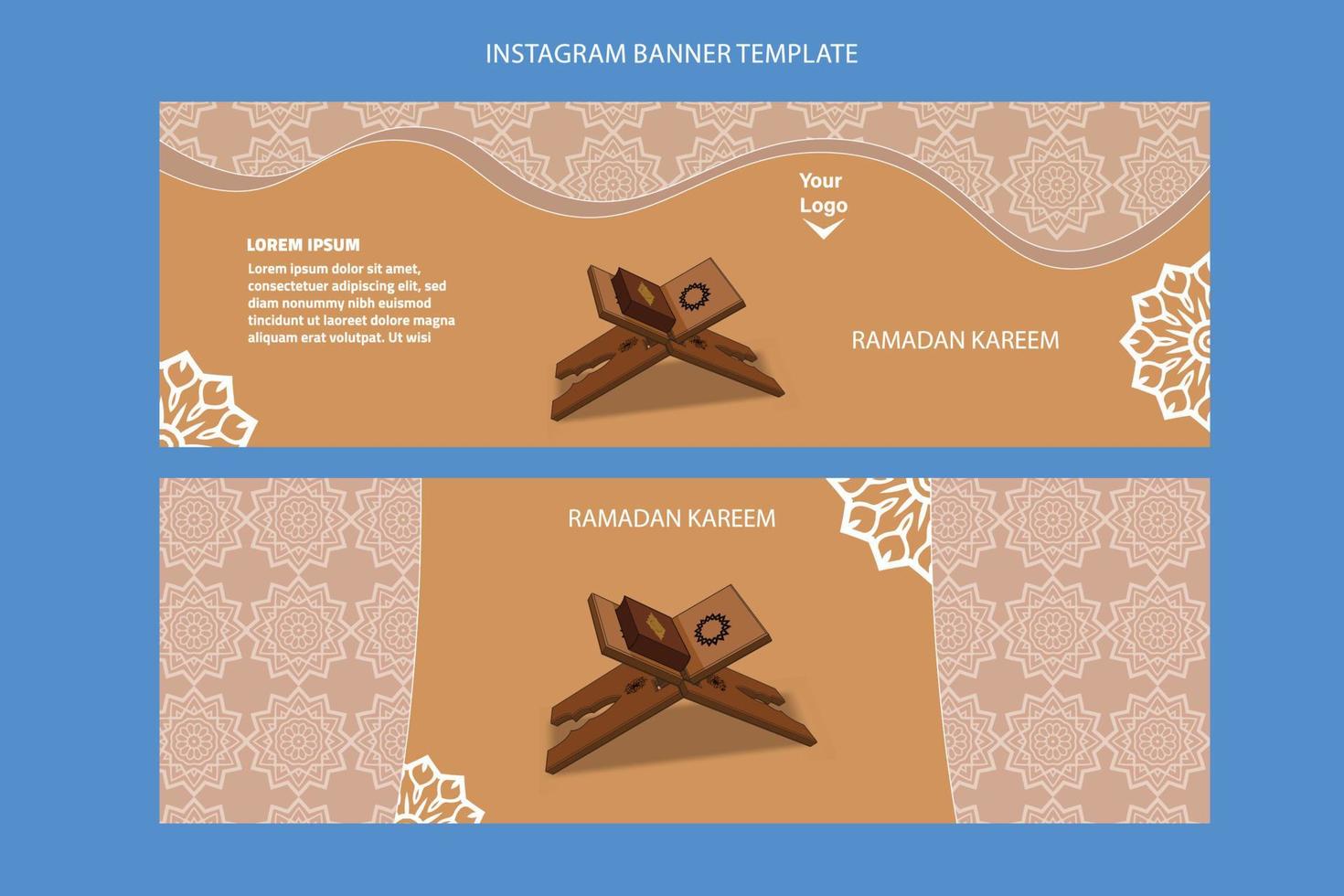 Ramadan Kareem greeting cover with Quran and  islamic decorative on cloudy background. Editable Vector illustration.