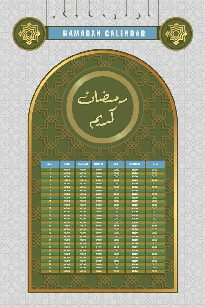 Ramadan Kareem calendar Planner 1443 - 2022, vector, translation vector