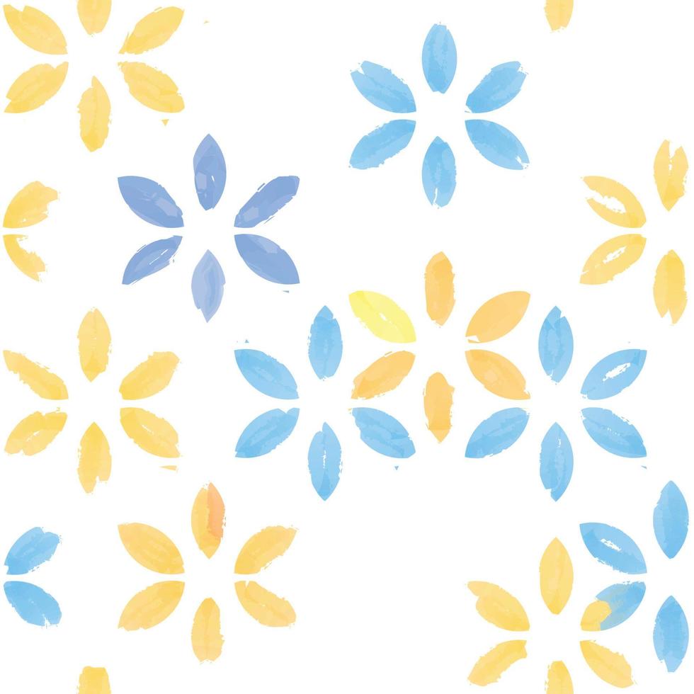 Floral pattern. Flower in color of ukrainian flag seamless watercolor drawn background. Flourish ornamental wallpaper concept design of no war, peace in Ukraine with flowers of peace vector