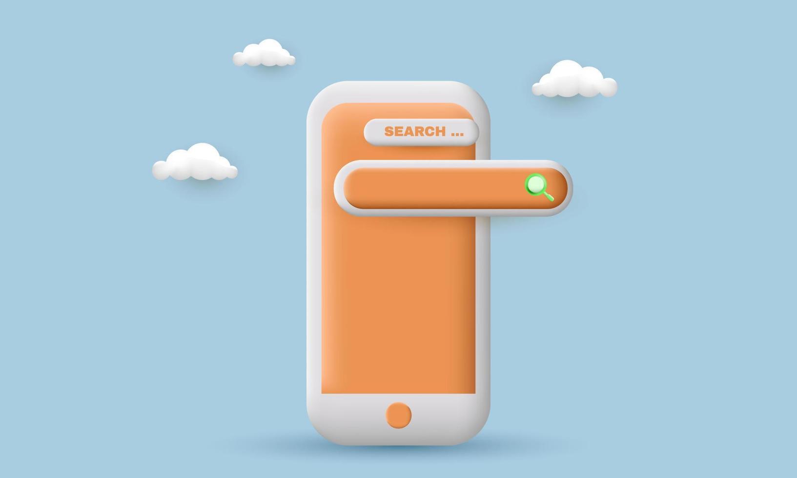 3d rendering handphone search engine bar on vector