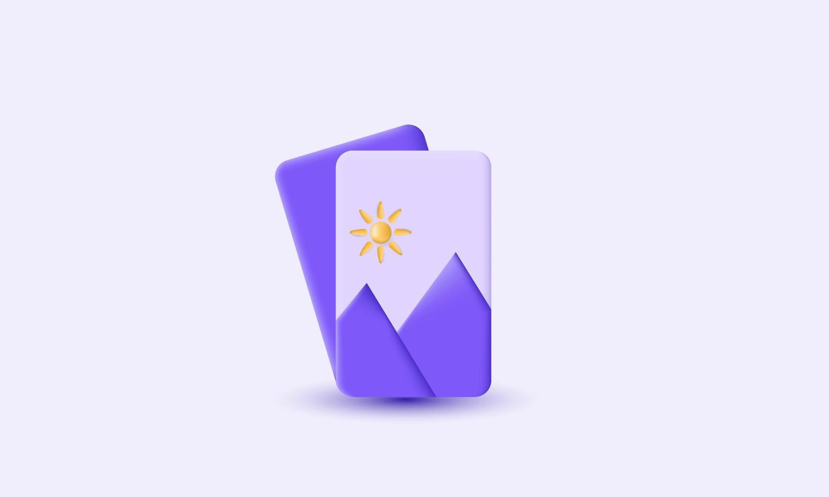 Icono de diseño 3d montaña sol aislado sobre fondo púrpura vector