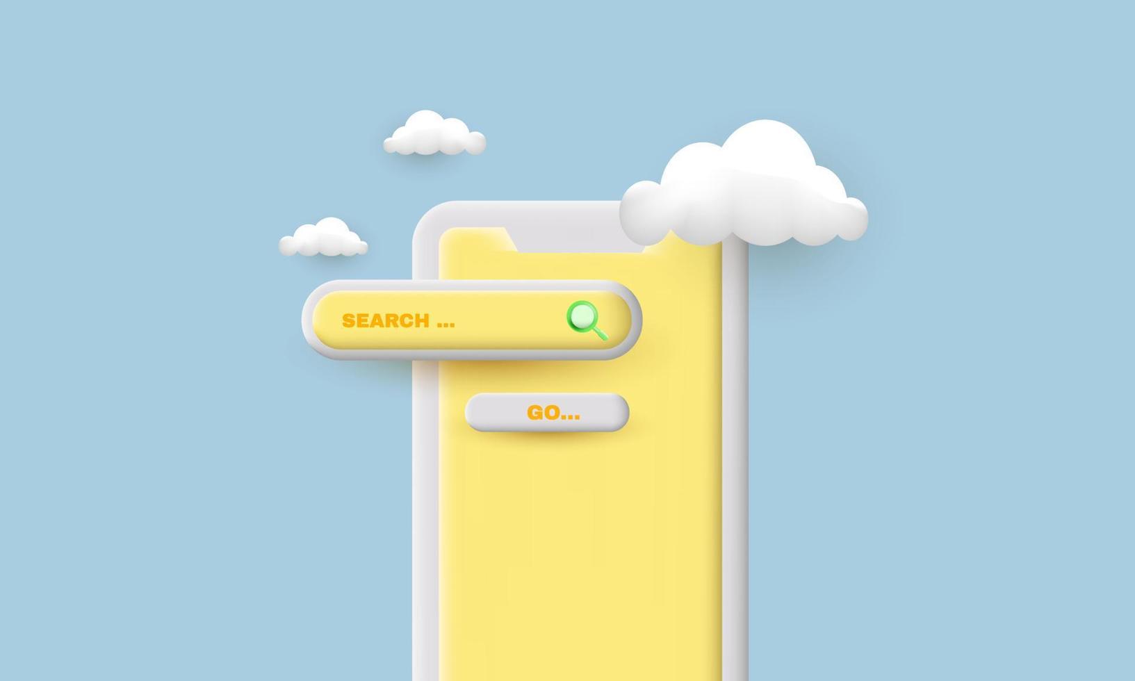 3d rendering modern style handphone search engine bar on vector