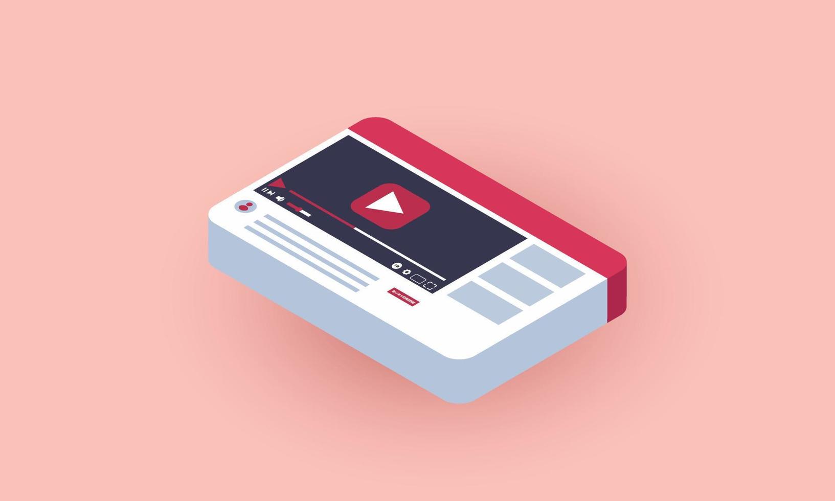 3d design video player isometric template blogging sign vector