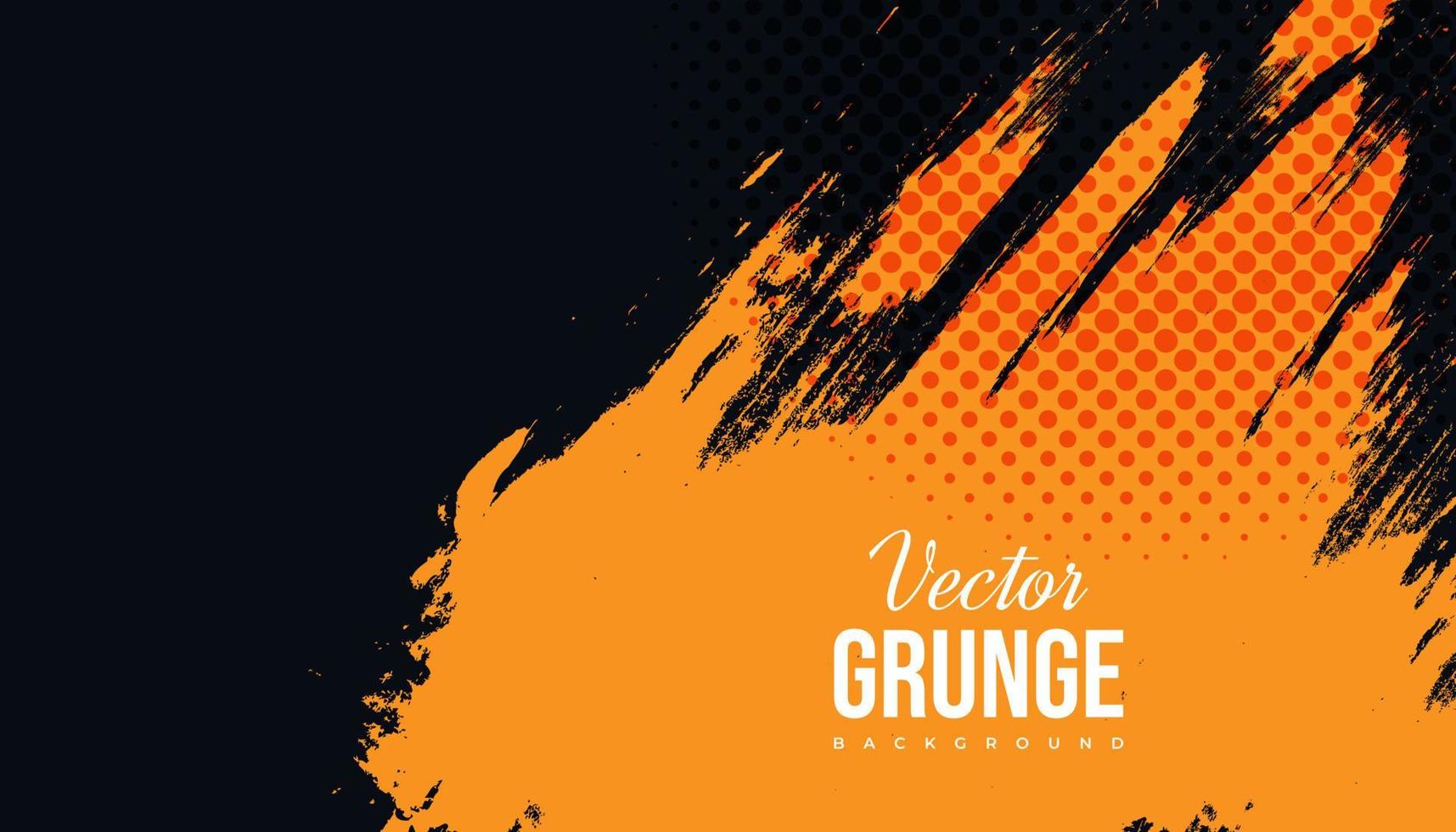 fondo abstracto grunge negro y naranja con estilo de trama de semitonos. ilustración de trazo de pincel para pancarta, póster. antecedentes deportivos. elementos de rayado y textura para el diseño vector