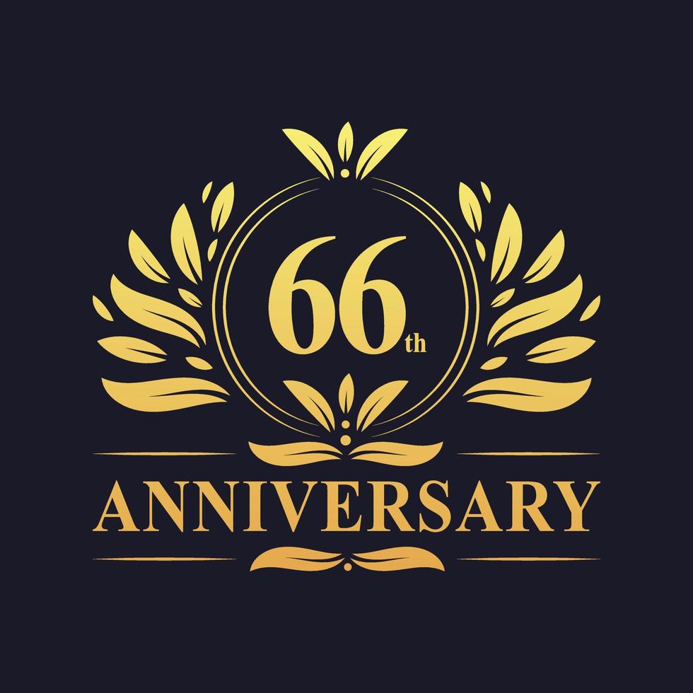 66th Anniversary Design, luxurious golden color 66 years Anniversary logo vector