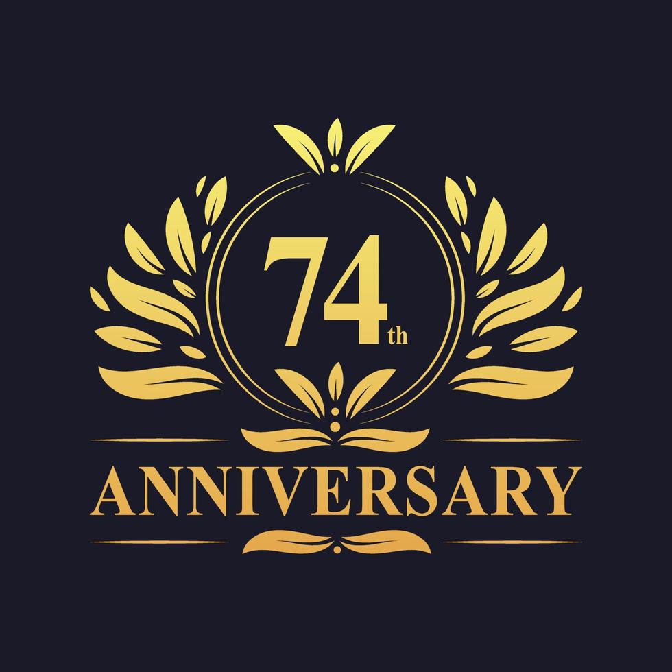 74th Anniversary Design, luxurious golden color 74 years Anniversary logo. vector