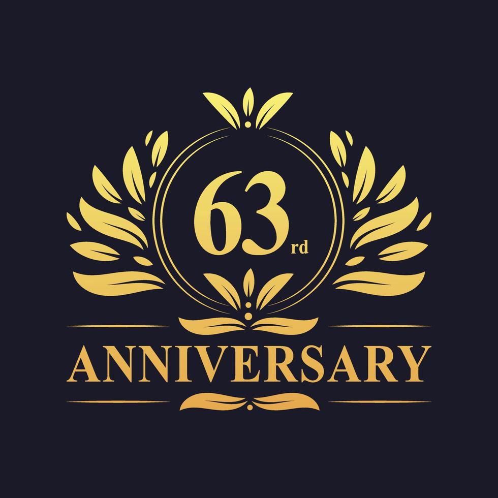 63rd Anniversary Design, luxurious golden color 63 years Anniversary logo. vector