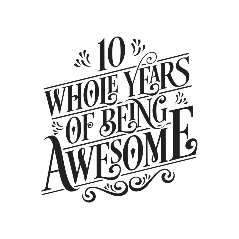 Typo de celebración de aniversario de 10 años y cumpleaños de 10 años vector