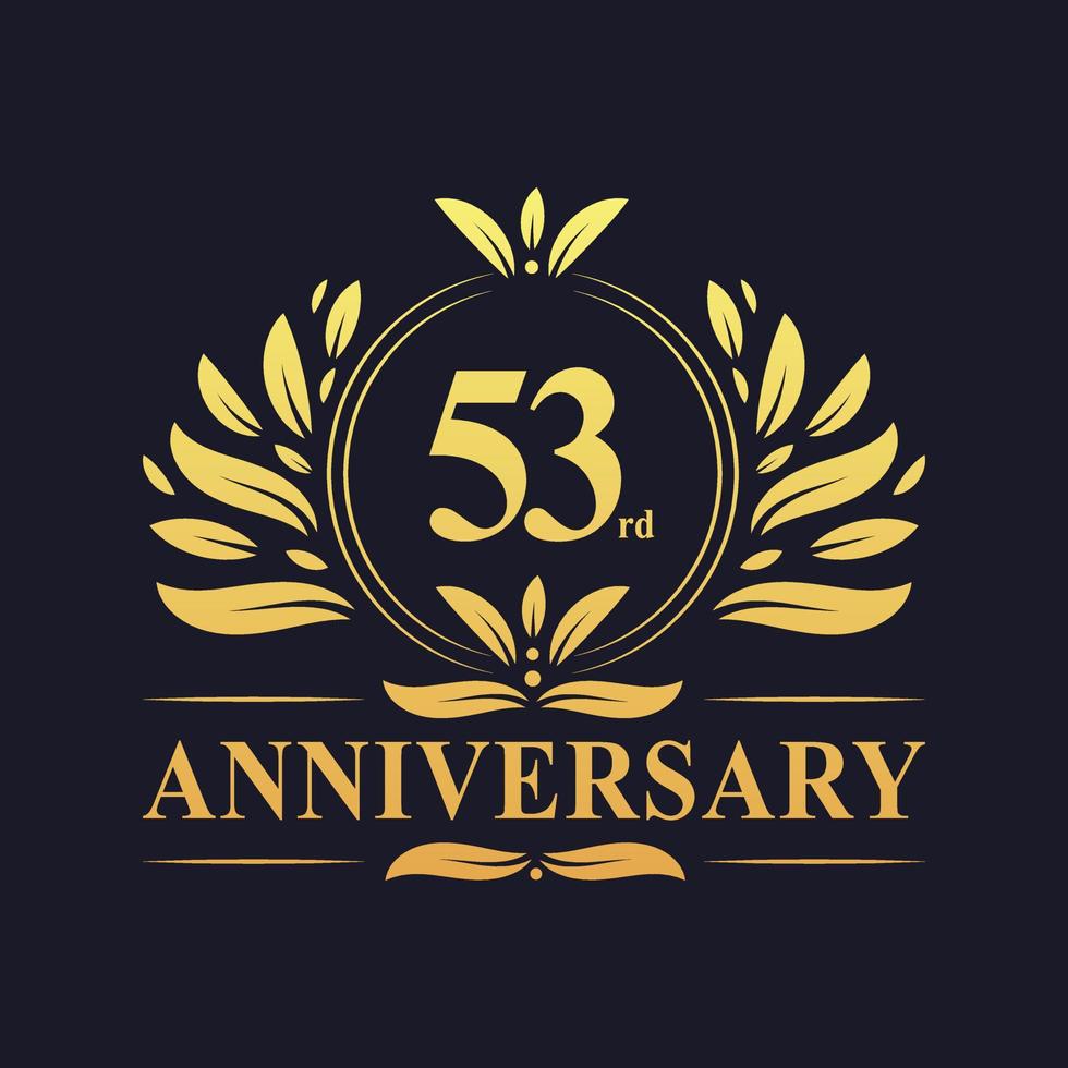 53rd Anniversary Design, luxurious golden color 53 years Anniversary logo. vector