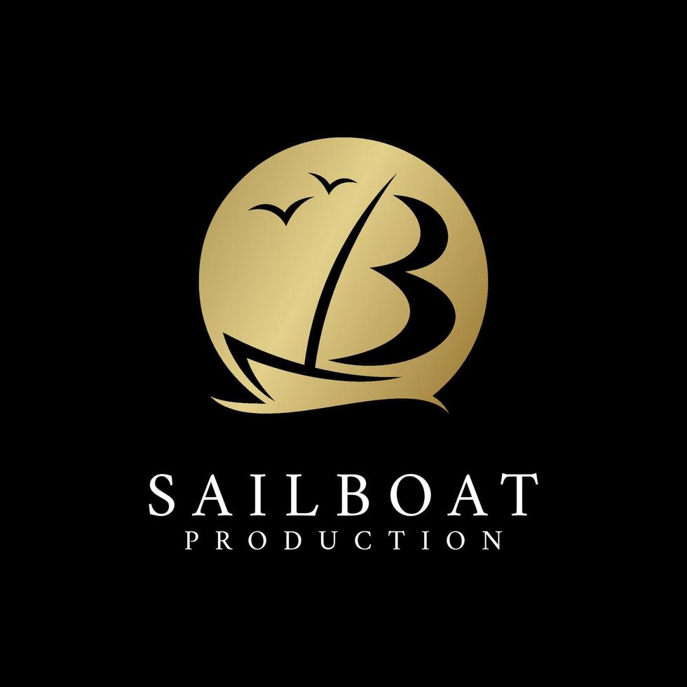 Luxury Golden Initial Letter B with Boat Logo Design Vector