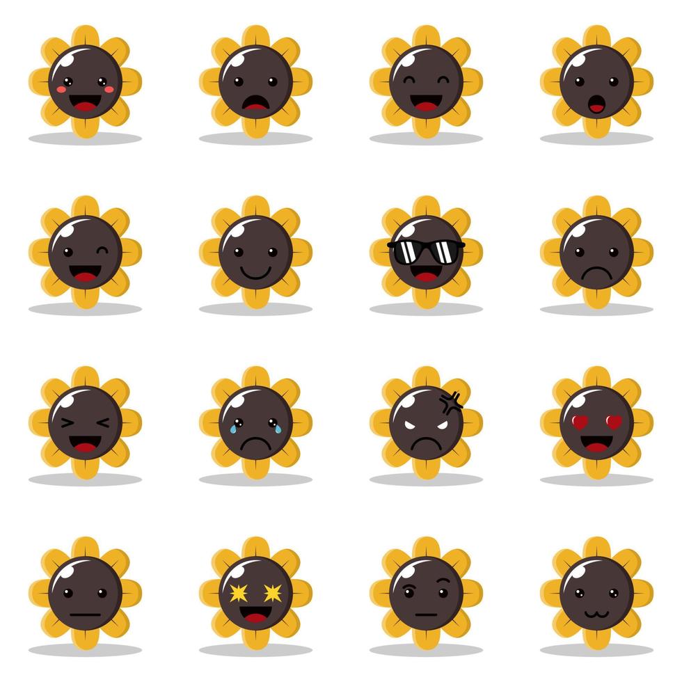 Sun Flower Emoticon Character with Different Expression vector icon
