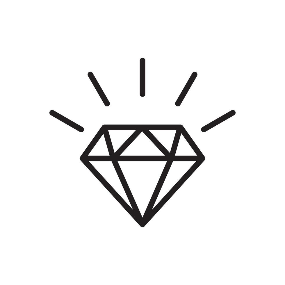 diamond gemstone jewelry with sparkle line art vector icon