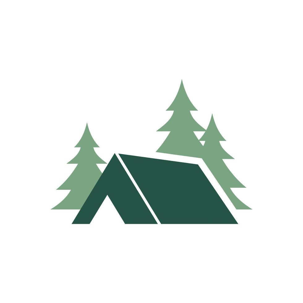 vector de diseño de logotipo de camping de pino y tienda de campaña