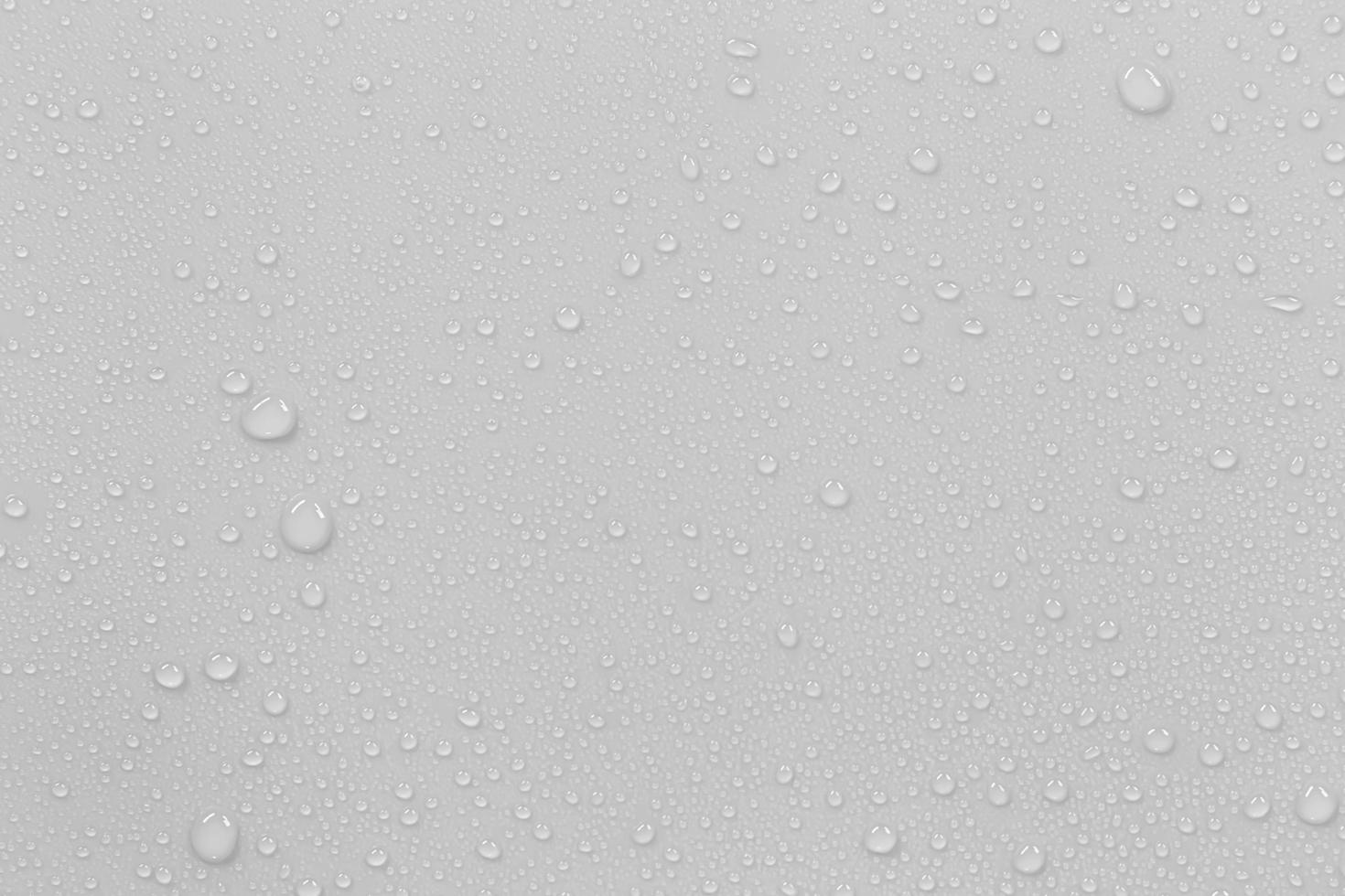 The concept of raindrops falling on a gray background Abstract wet white surface with bubbles on the surface Realistic pure water droplet water drops for creative banner design photo