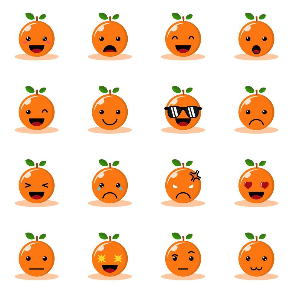Orange Fruit Emoticon Character with Different Expression vector Icon