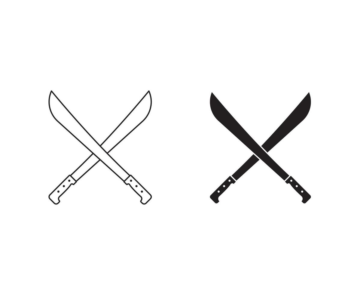 icono de vector plano de arma de hoja de machete cruzada