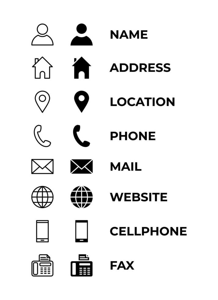 conjunto de icono de vector de tarjeta de visita