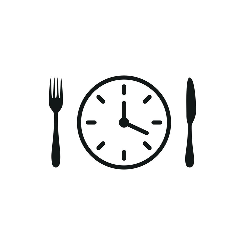 intermittent food fasting with clock line art vector icon