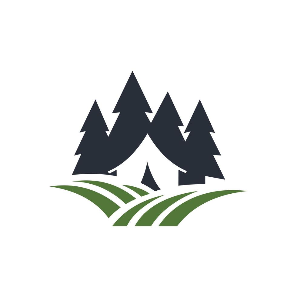 vector de diseño de logotipo de camping de tienda de pastizales de pino