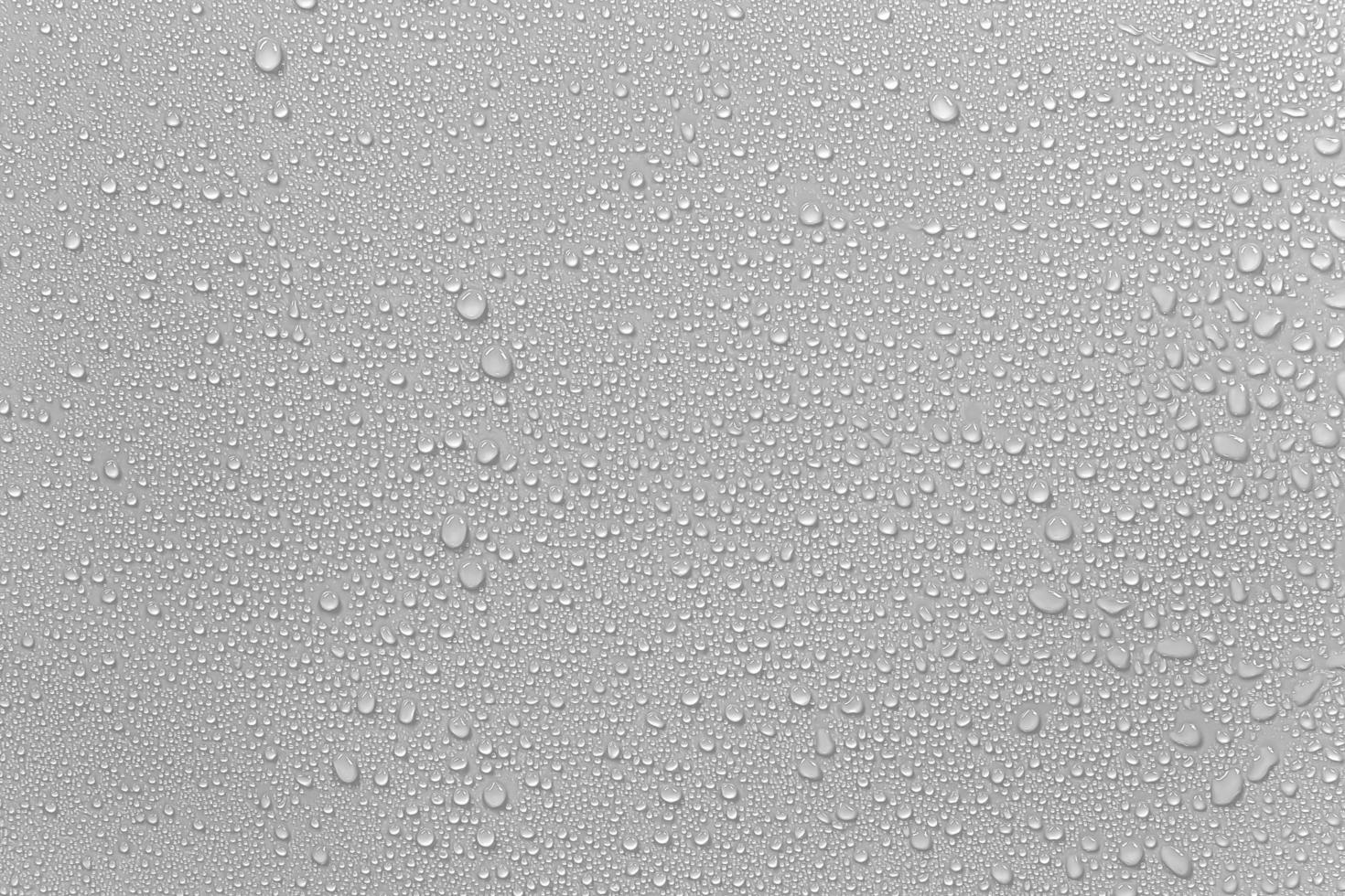 The concept of raindrops falling on a gray background Abstract wet white surface with bubbles on the surface Realistic pure water droplet water drops for creative banner design photo