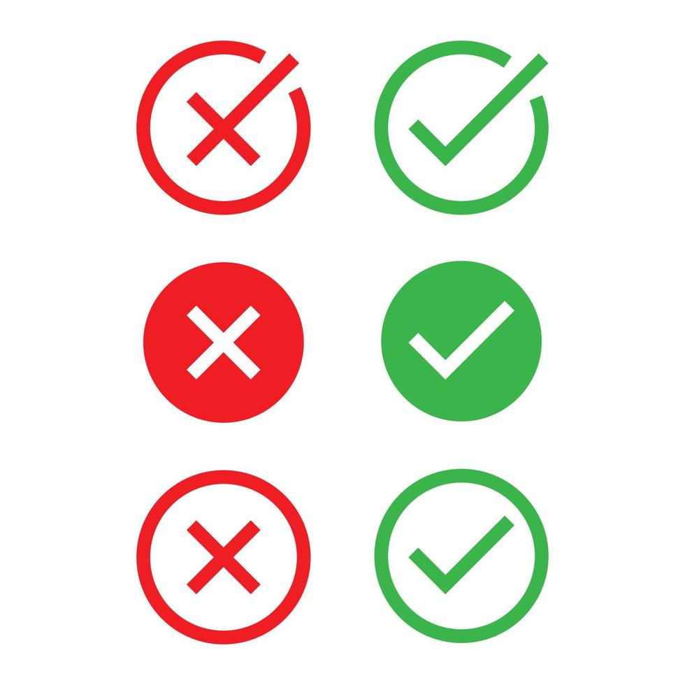 set of green check mark, red cross mark vector icon