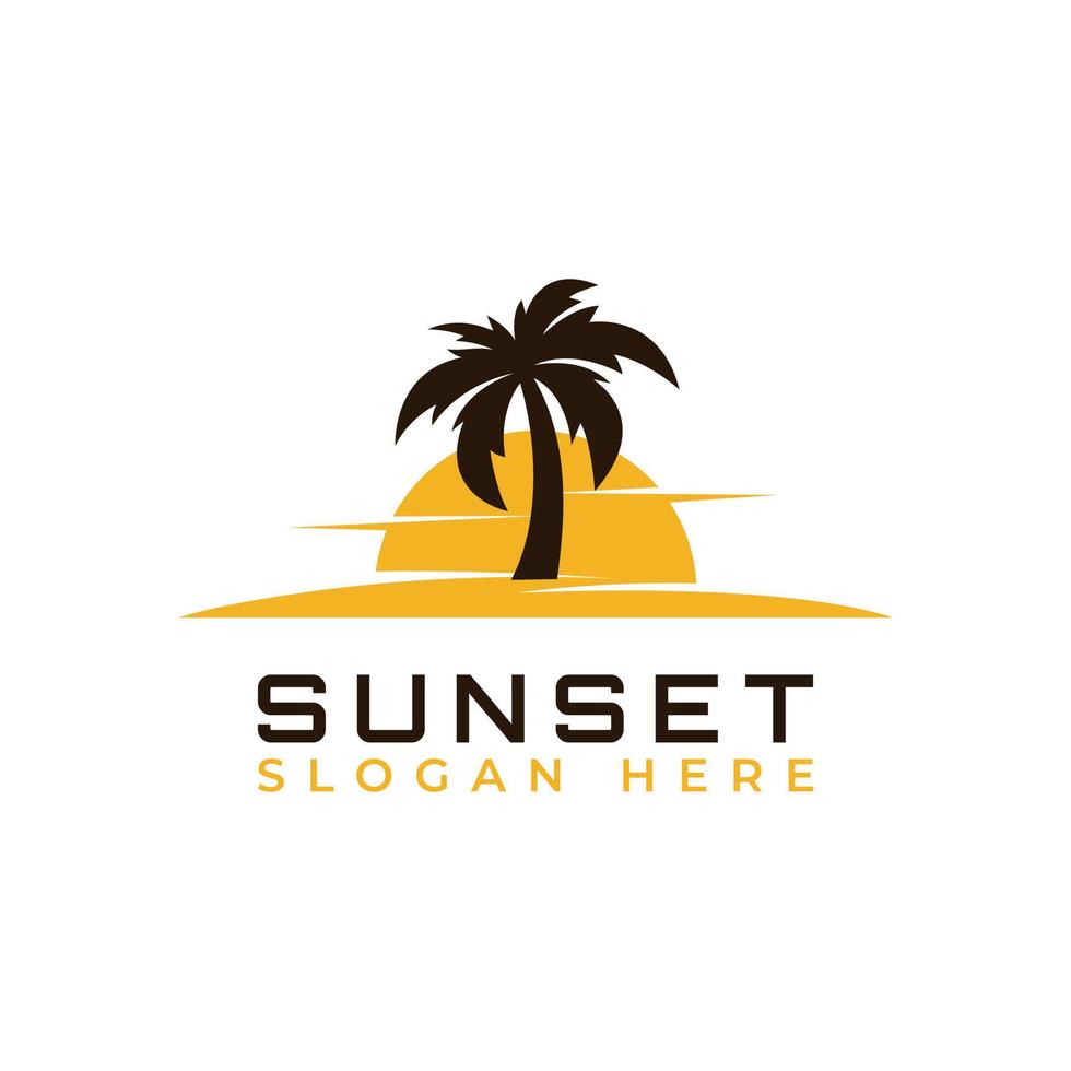 vector de diseño de logotipo de vacaciones de puesta de sol y palmeras