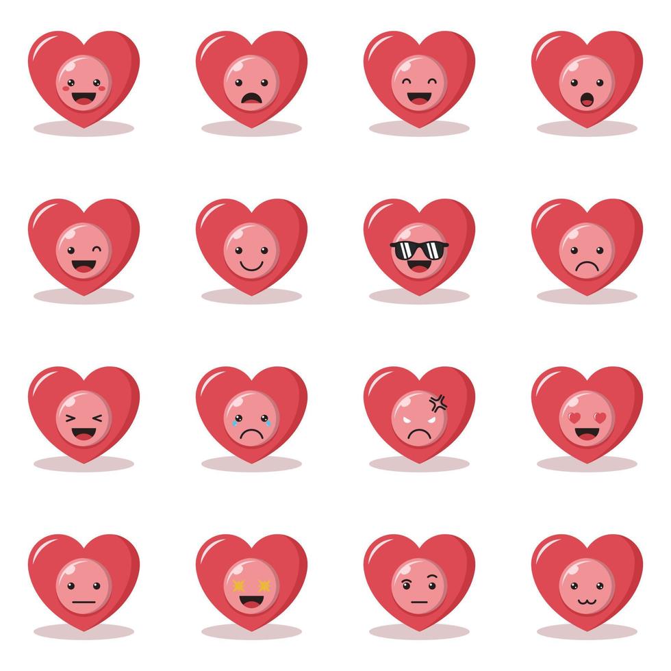 Heart Emoticon Character with Different Expression vector icon