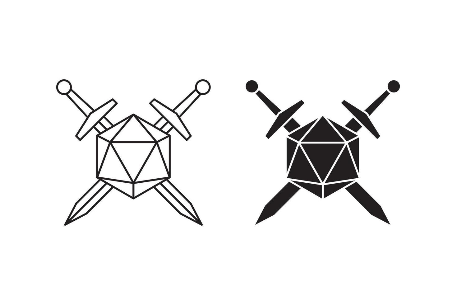 crossed sword and sided dice vector icon