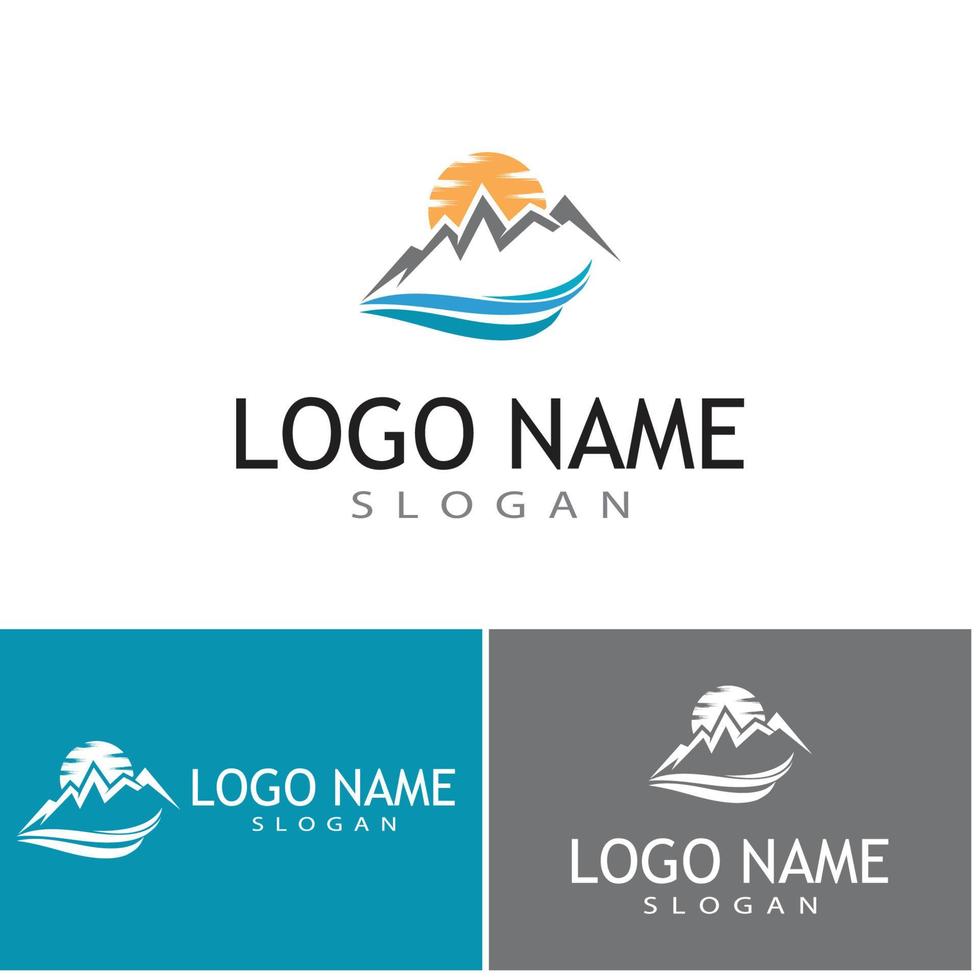 Simple Modern Mountain Landscape Logo Design Vector, Rocky Ice Top Mount Peak Silhouette vector