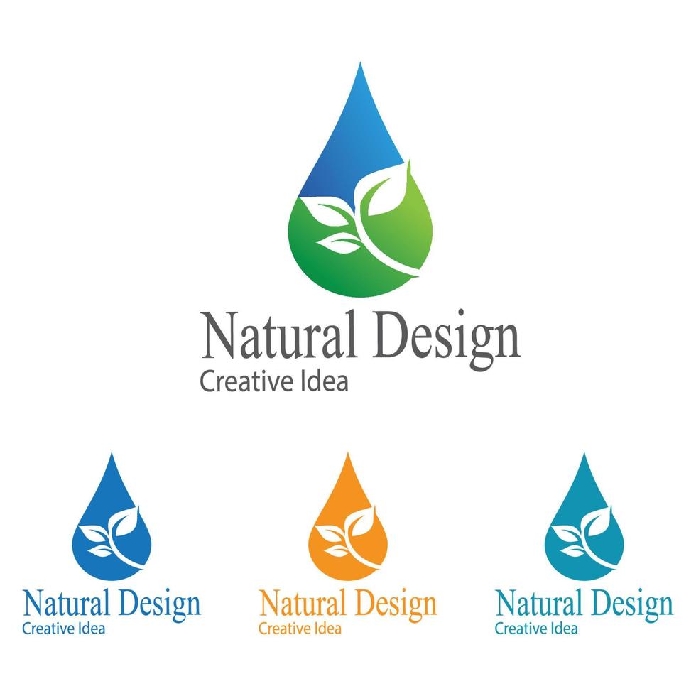 gota de agua con hoja para vector de diseño de logotipo ecológico natural fresco y saludable