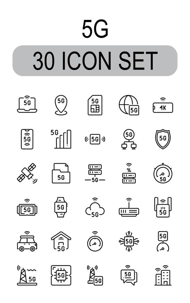 5G Icon Set 30 isolated on white background vector