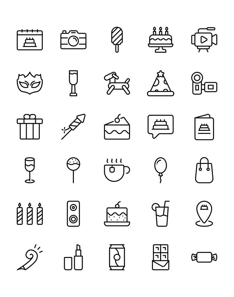 conjunto de iconos de cumpleaños 30 aislado sobre fondo blanco vector