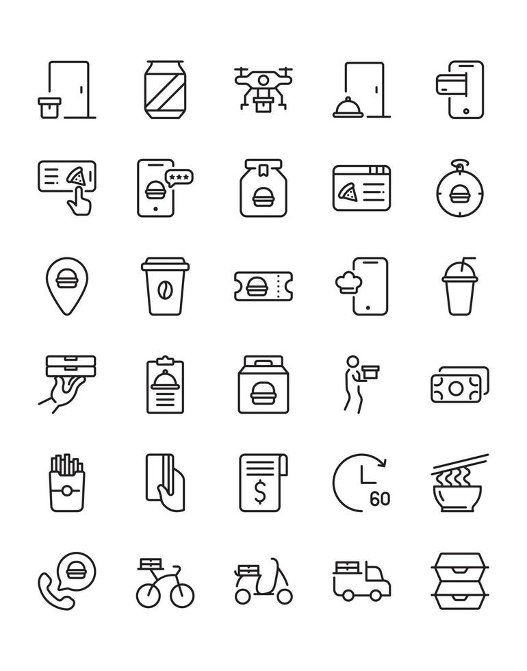 Food Delivery Icon Set 30 isolated on white background vector