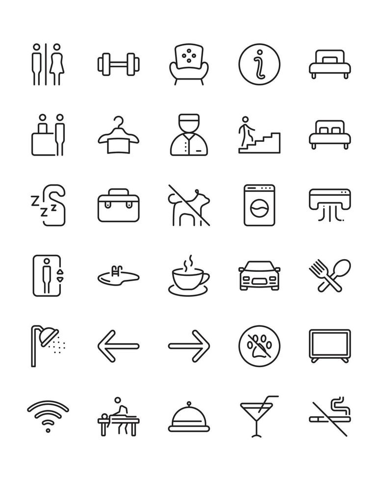 Hotel Icon Set 30 isolated on white background vector