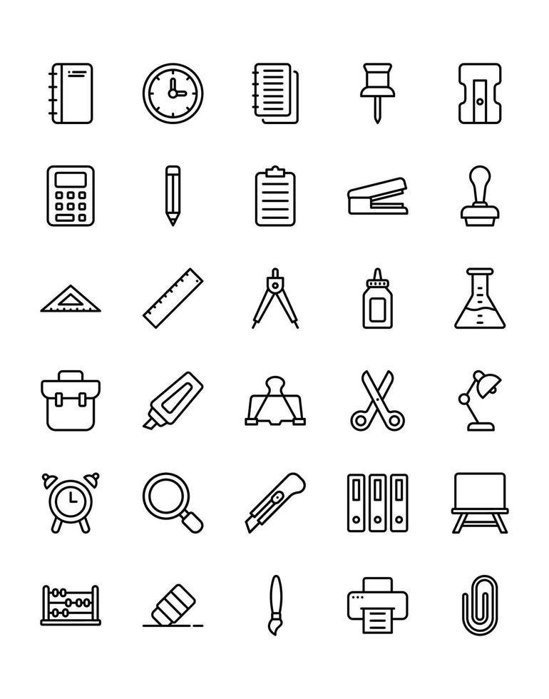 conjunto de iconos de papelería 30 aislado sobre fondo blanco vector